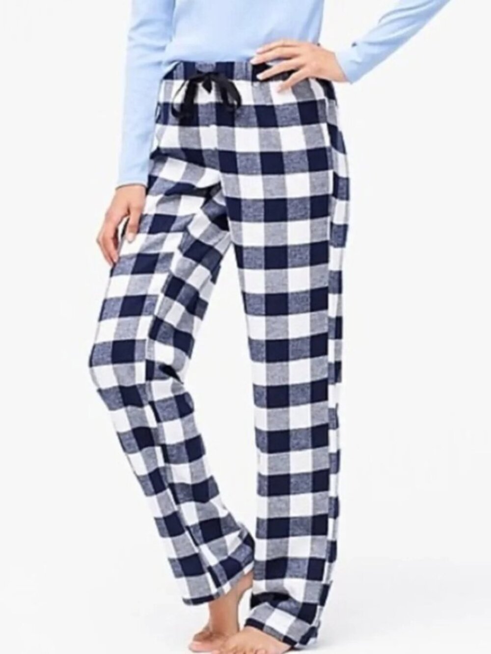 J.Crew Factory Navy Ivory Buffalo Check Flannel Pajama Pants Yarn‑Dyed Women’s L